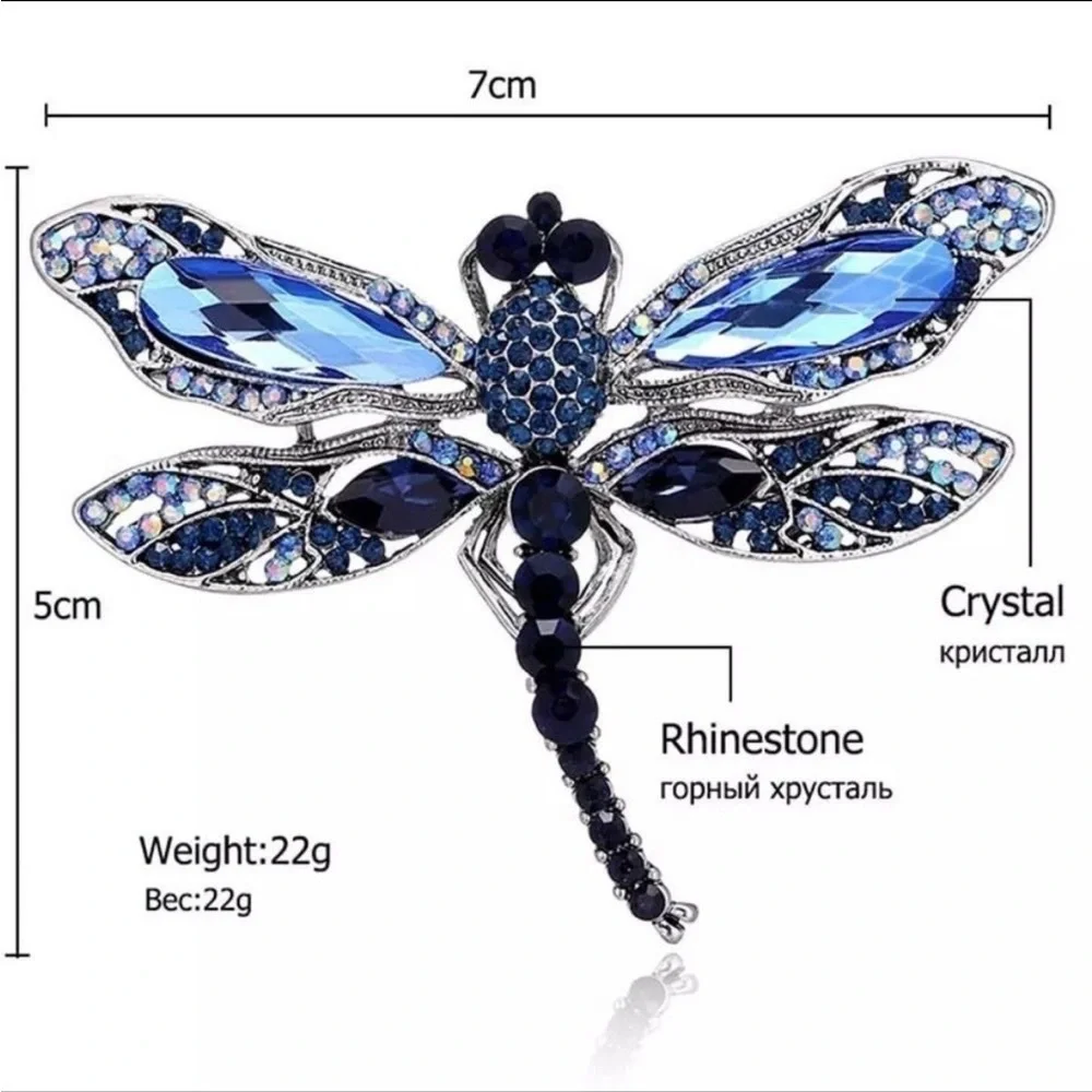 Dragonfly crystal rhinestone brooch
